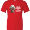 red funny sarcastic t-shirt featuring a very happy, smiling old woman with white hair and big blue glasses, saying that’s a terrible idea, what time?