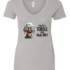 silver funny sarcastic v-neck t-shirt featuring a very happy, smiling old woman with white hair and big blue glasses, saying that’s a terrible idea, what time?