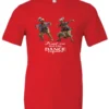 red tequila t-shirt featuring two dancing black rasta grandmas wearing glasses with the quote ‘Trust me, you can dance – Tequila