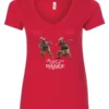 red tequila v-neck t-shirt featuring two dancing black rasta grandmas wearing glasses with the quote ‘Trust me, you can dance – Tequila