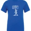 blue funny sarcasm t-shirt featuring a black stick human figure walking to the left saying when nothing is right, go left