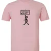 pink funny sarcasm t-shirt featuring a black stick human figure walking to the left saying when nothing is right, go left