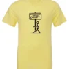 yellow funny sarcasm t-shirt featuring a black stick human figure walking to the left saying when nothing is right, go left