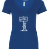 blue funny sarcasm v-neck t-shirt featuring a black stick human figure walking to the left saying when nothing is right, go left