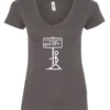 gray funny sarcasm v-neck t-shirt featuring a black stick human figure walking to the left saying when nothing is right, go left