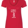red funny sarcasm v-neck t-shirt featuring a black stick human figure walking to the left saying when nothing is right, go left