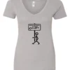 silver funny sarcasm v-neck t-shirt featuring a black stick human figure walking to the left saying when nothing is right, go left