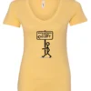 yellow funny sarcasm v-neck t-shirt featuring a black stick human figure walking to the left saying when nothing is right, go left