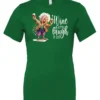 green funny wine t-shirt featuring an old woman laughing with white hair glasses and two glasses of wine, with the quote wine a little, laugh a lot
