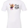 white funny wine t-shirt featuring an old woman laughing with white hair glasses and two glasses of wine, with the quote wine a little, laugh a lot