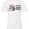 white sarcastic alcohol t-shirt featuring a fat woman drinking a cocktail and it says you look like I need another drink.