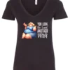 black sarcastic alcohol v-neck t-shirt featuring a fat woman drinking a cocktail and it says you look like I need another drink.
