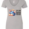 silver sarcastic alcohol v-neck t-shirt featuring a fat woman drinking a cocktail and it says you look like I need another drink.