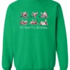 green drunk santa sweatshirt featuring six drunk santa claus with the beer in both hands and says all I want for Christmas…