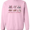 pink drunk santa sweatshirt featuring six drunk santa claus with the beer in both hands and says all I want for Christmas…