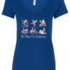 blue drunk santa v-neck tshirt featuring six drunk santa claus with the beer in both hands and says all I want for Christmas…