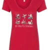 red drunk santa v-neck tshirt featuring six drunk santa claus with the beer in both hands and says all I want for Christmas…