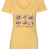 yellow drunk santa v-neck tshirt featuring six drunk santa claus with the beer in both hands and says all I want for Christmas…