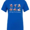 blue drunk santa t- shirt featuring six drunk santa claus with the beer in both hands and says all I want for Christmas…