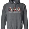 gray funny santa hoodie featuring three black grandpa dressed as santa claus and it says grandpa the real santa of the family