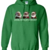 green funny santa hoodie featuring three black grandpa dressed as santa claus and it says grandpa the real santa of the family