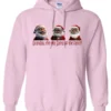 pink funny santa hoodie featuring three black grandpa dressed as santa claus and it says grandpa the real santa of the family