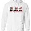 white funny santa hoodie featuring three black grandpa dressed as santa claus and it says grandpa the real santa of the family