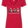 red funny santa v-neck tshirt featuring three black grandpa dressed as santa claus and it says grandpa the real santa of the family