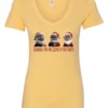 yellow funny santa v-neck tshirt featuring three black grandpa dressed as santa claus and it says grandpa the real santa of the family