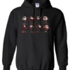 black funny christmas hoodie featuring eight different skinny black santa claus