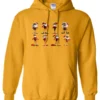 gold funny christmas hoodie featuring eight different skinny black santa claus
