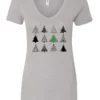 silver christmas v-neck tshirt featuring twelve different christmas trees