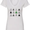 white christmas v-neck tshirt featuring twelve different christmas trees