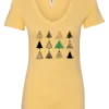yellow christmas v-neck tshirt featuring twelve different christmas trees