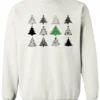 white christmas sweatshirt featuring twelve different christmas trees