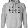silver christmas hoodie featuring twelve different christmas trees