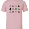 pink christmas t- shirt featuring twelve different christmas trees