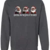 gray funny santa sweatshirt featuring three black grandpa dressed as santa claus and it says grandpa the real santa of the family