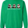 green funny santa sweatshirt featuring three black grandpa dressed as santa claus and it says grandpa the real santa of the family