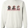 white funny santa sweatshirt featuring three black grandpa dressed as santa claus and it says grandpa the real santa of the family