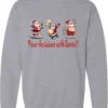 silver naughty santa sweatshirt featuring three drunk santa claus running that says pour decisions with santa