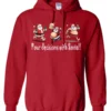 red naughty santa hoodie featuring three drunk santa claus running that says pour decisions with santa