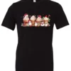 black starbucks lover t-shirt featuring four colorful frappuccino cups and three snowman