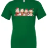 green starbucks lover t-shirt featuring four colorful frappuccino cups and three snowman