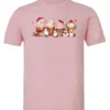 pink starbucks lover t-shirt featuring four colorful frappuccino cups and three snowman