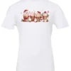 white starbucks lover t-shirt featuring four colorful frappuccino cups and three snowman
