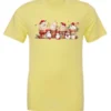 yellow starbucks lover t-shirt featuring four colorful frappuccino cups and three snowman