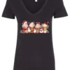 black starbucks lover v-neck tshirt featuring four colorful frappuccino cups and three snowman