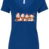 blue starbucks lover v-neck tshirt featuring four colorful frappuccino cups and three snowman