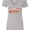 silver starbucks lover v-neck tshirt featuring four colorful frappuccino cups and three snowman